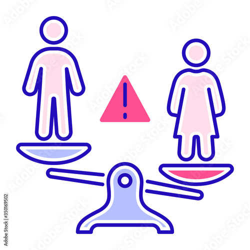 Gender discrimination and inequality color line icon. Violence in family. Men bullying women. Isolated vector element. Outline pictogram for web page, mobile app, promo