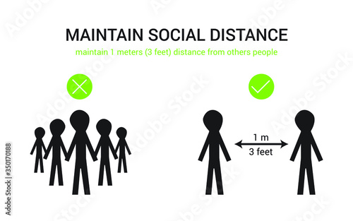 Maintain social distancing in public society. Social distancing prevention to protect from coronavirus, covid-19 outbreak. Vector
