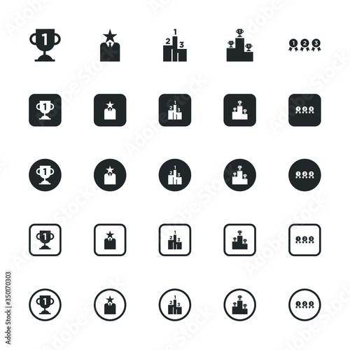 Ranking icons. First place, star rating and medal winner. Shoulder strap, and star ranking icons. Vector