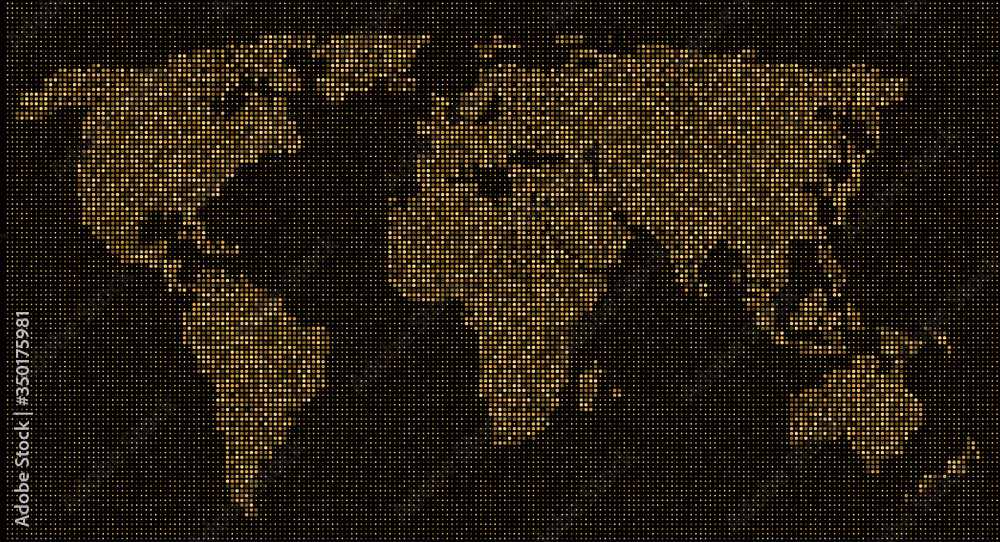 Fototapeta premium Gold Dotted world map on a black background. Vector illustration