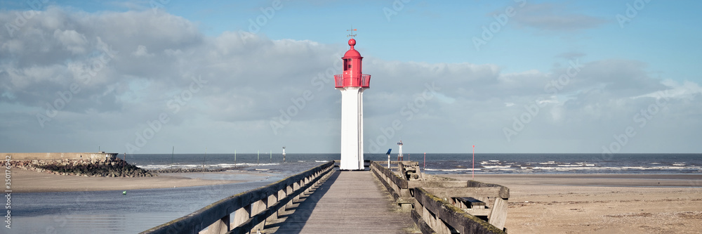 Panoramic view of the Trouville lighthouse and its wooden pier, Normandy, France
