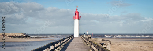 Panoramic view of the Trouville lighthouse and its wooden pier, Normandy, France