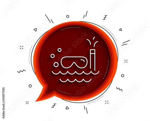 Travel scuba diving line icon. Chat bubble with shadow. Trip swimming sign. Holidays symbol. Thin line scuba diving icon. Vector