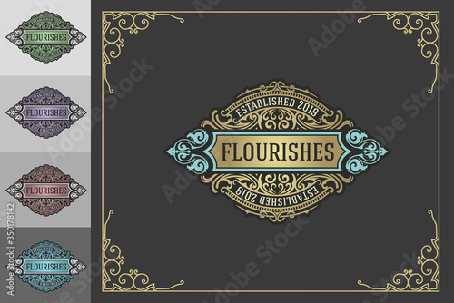 Luxury Logo template flourishes with floral ornaments. Vector illustration