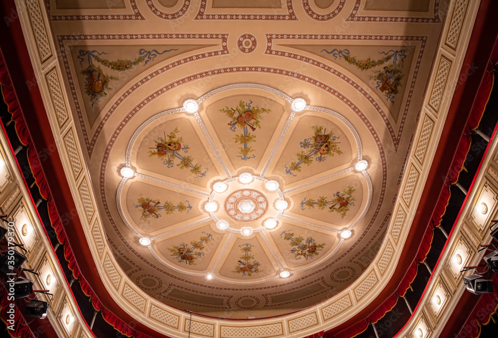 Zrenjanin, Serbia, July 23, 2019, Grand Hall of the National Theater in Zrenjanin