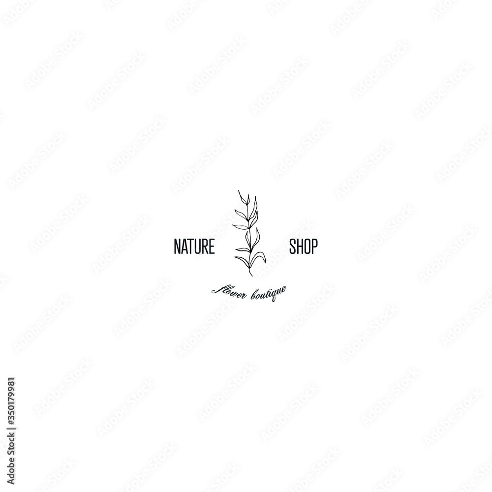 Hand drawn logo concept. Minimalist hand drawn floral logo. Luxury Branding Identity branch leaf. 