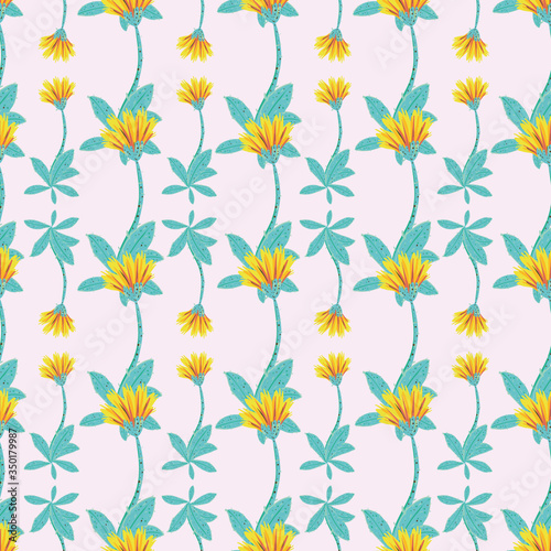 Piosella flowers seamless vector pattern. Wildflowers themed surface print design. For fabrics, stationery, packaging, scrapbook and wrapping paper.