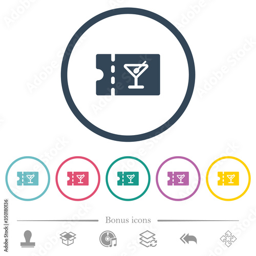 cocktail bar discount coupon flat color icons in round outlines