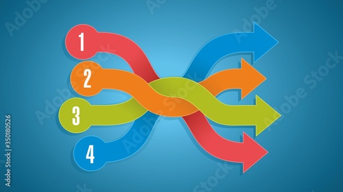 Intertwined colorful arrows on nice blue gradient background. EPS10.