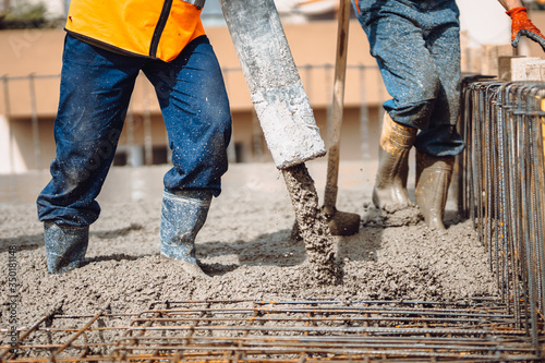 Canvastavla construction site details - building concrete slabs at house construction and po