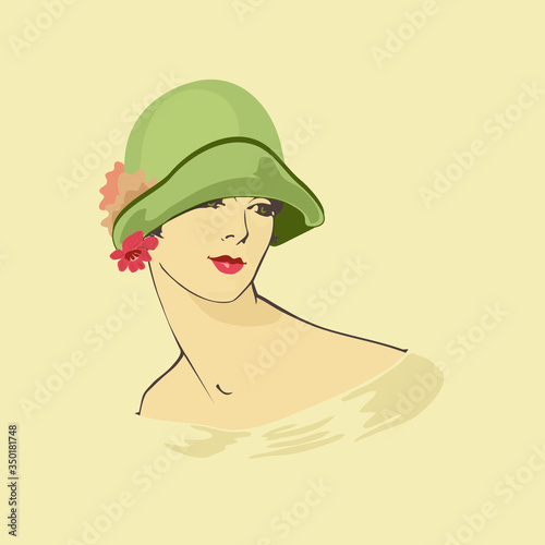 Beautiful girl retro style roaring twenties. Vector illustration for events, parties, theme wedding. Design element.