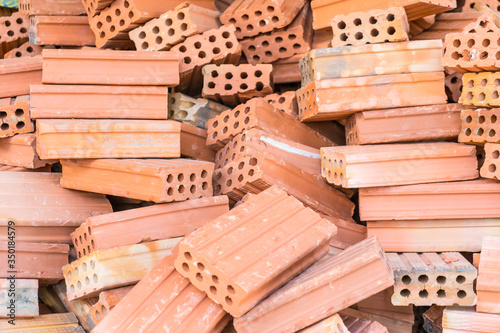 stack of red bricks, construction material
