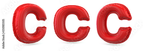 Capital letter C. Uppercase. Inflatable red balloon on background. 3D