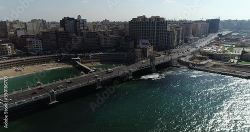 Aerial Drone shot over Egypt Alexandria city Stanly Bridge