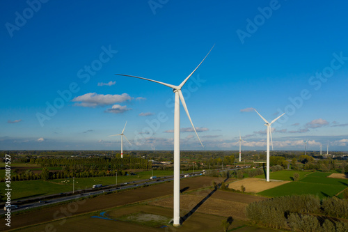 Wind turbine in Laarne, East Flanders, Belgium - aerial view