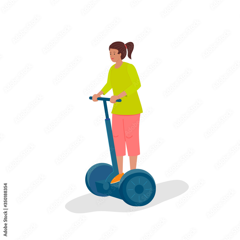 Girl is riding a hoverboard. Flat cartoon vector isolated illustration. Girl is riding a hoverboard. Flat cartoon vector isolated illustration.