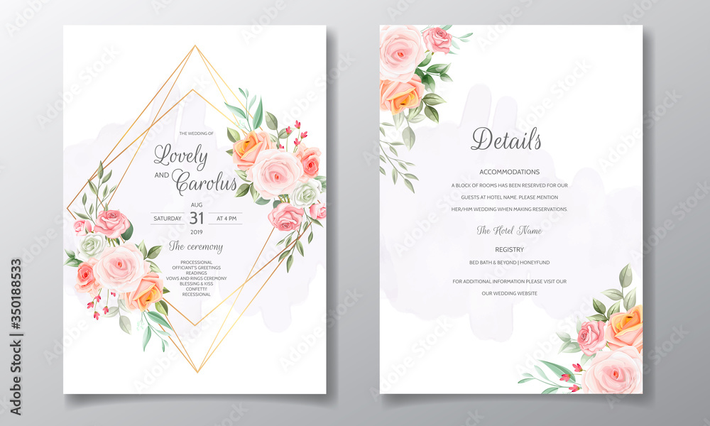 Fototapeta premium Wedding invitation with beautiful and elegant floral