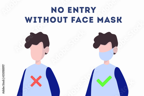 No Entry Without Face Mask or Wear a Mask Icon. vector flat illustration.  concept. man