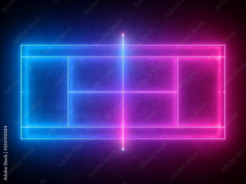 3d render, neon tennis court scheme with net, virtual sport playground top  view, sportive game, pink blue glowing line over black background. Stock  Illustration | Adobe Stock