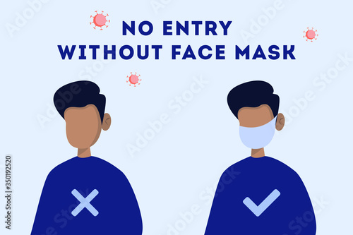 No Entry Without Face Mask or Wear a Mask Icon. vector flat illustration.  concept. man