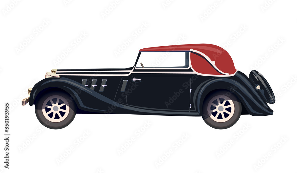 Retro Clip Artю. Black retro car with a red roof