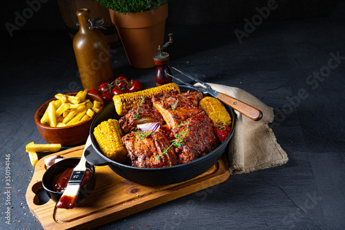 Rustic spare ribs from the oven photo