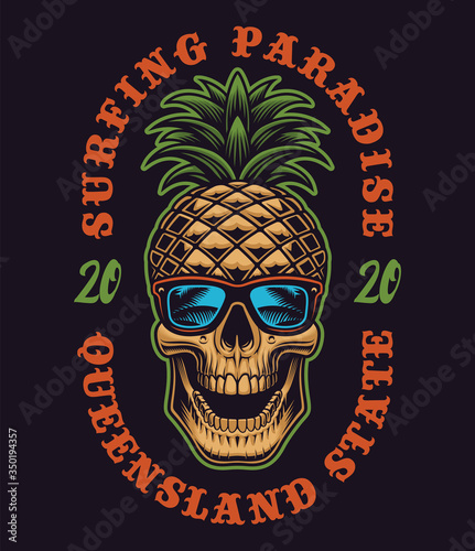 Photography Vector illustration with skull on the surfing theme.