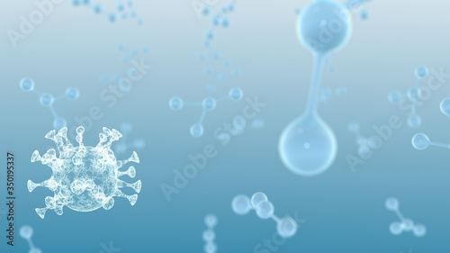 3d render of antibodies identify and neutralize pathogen virus over blue background. photo