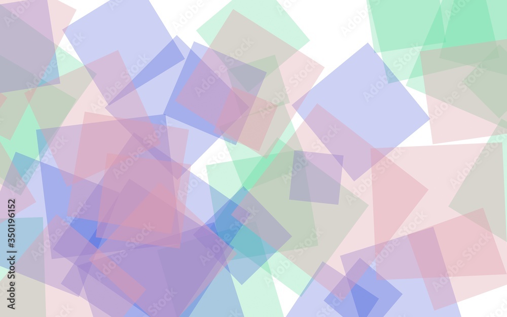 Obraz premium Multicolored translucent squares on white background. Pink tones. 3D illustration