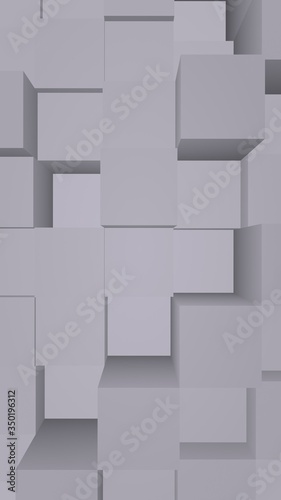 Fototapeta Naklejka Na Ścianę i Meble -  Abstract gray elegant cube geometric background. Chaotically advanced rectangular bars. 3D Rendering, 3D illustration