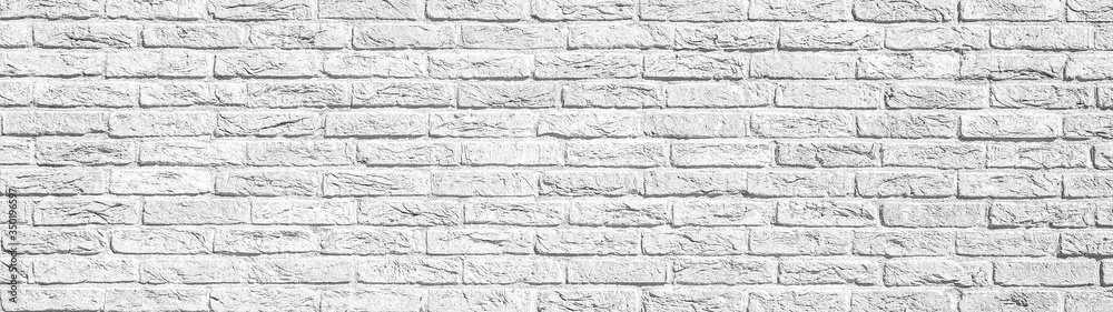 Fototapeta premium White bright painted rustic brick wall brickwork stonework masonry texture Background banner panorama, with copy space