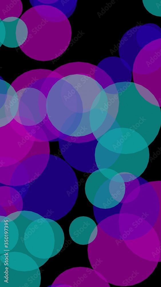 Multicolored translucent circles on a dark background. 3D illustration Multicolored translucent circles on a dark background. 3D illustration