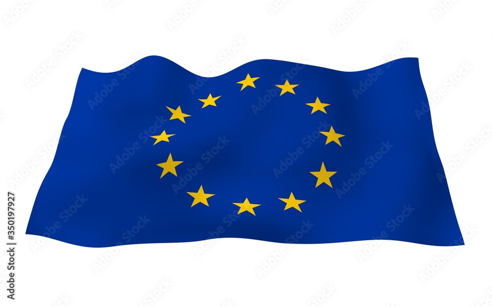 Slightly waving flag of the European Union isolated on white background, 3D rendering. Symbol of Europe. 3D illustration