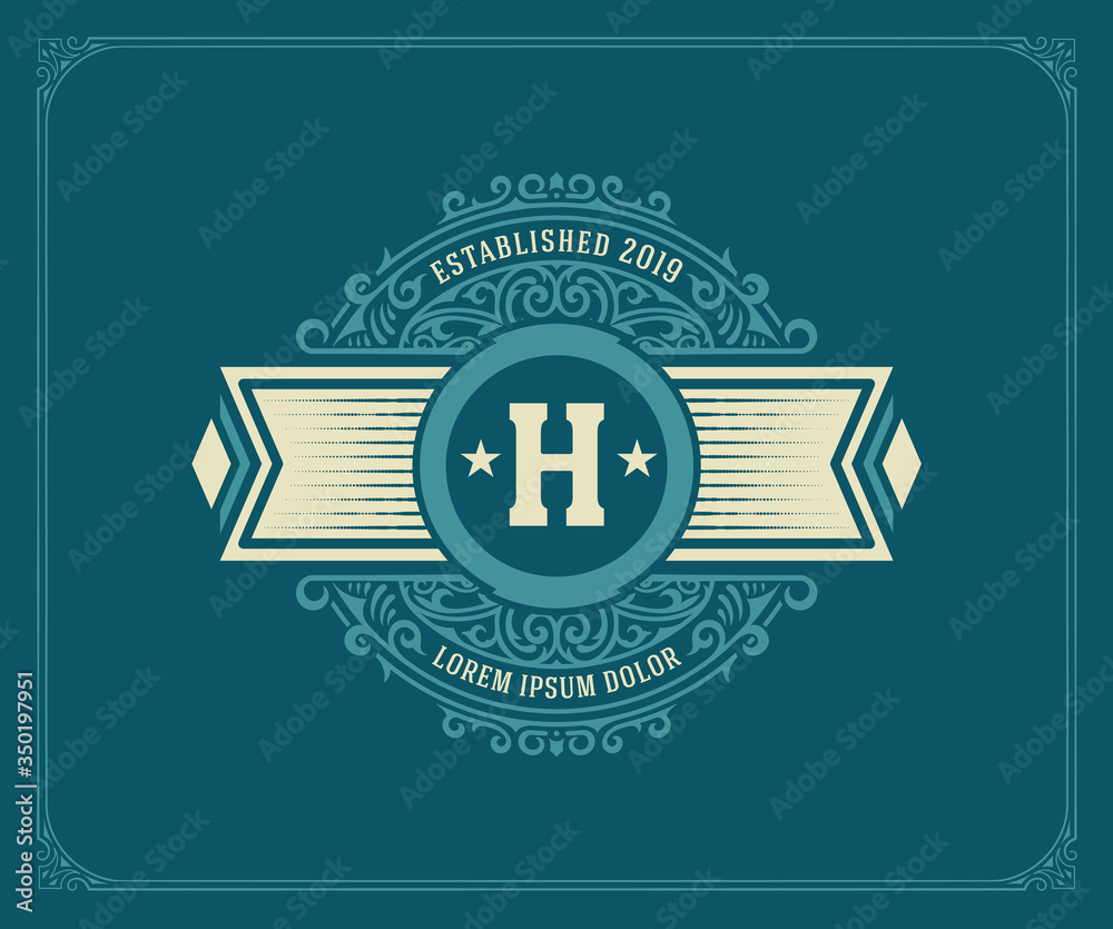 Fototapeta premium Luxury Logo template flourishes with floral ornaments. Vector illustration