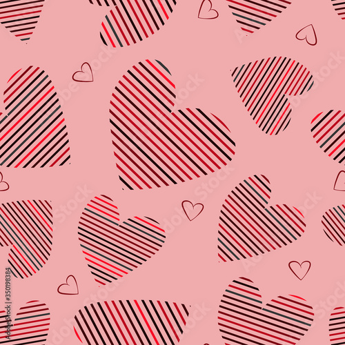 Hearts. Seamless pattern, fabric design, wrapping paper, wallpaper, background. Multicolored, vector.