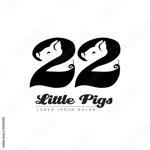Twenty two Little Pigs - Logo. Logotype with number 22, pig faces and perky tails.