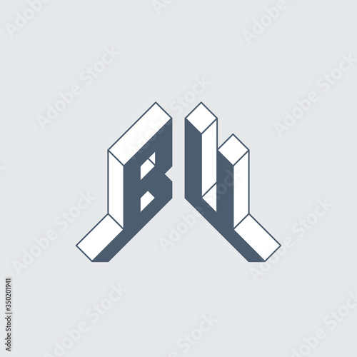 BU - 2-letter code. Initials or logo for personal brand. B and U - 3d icon or logotype template. Design element.