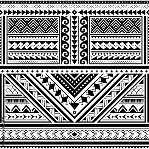 Polynesian tattoo seamless vector pattern, Hawaiian tribal design inspired by art traditional geometric art from islands on Pacific Ocean 
