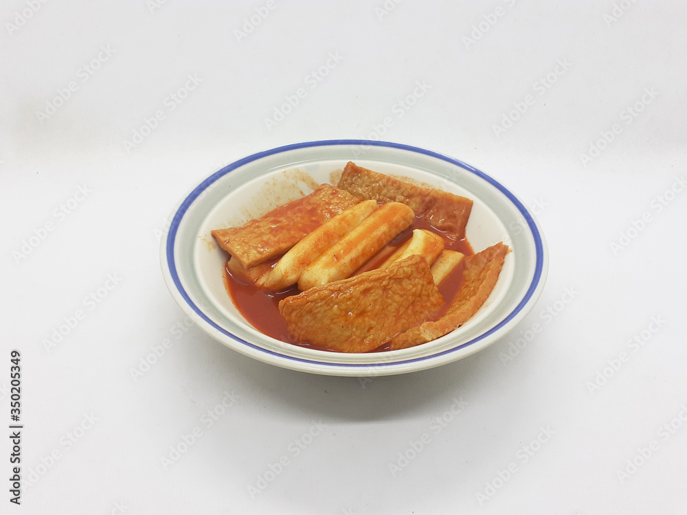 Delicious Tteokbokki Korean Traditional Dishes in White Isolated Background