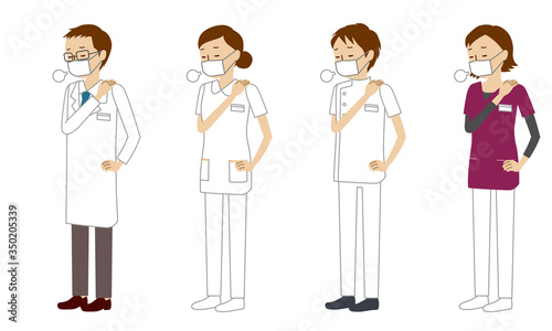 Illustration set of healthcare workers (doctors, nurses, physiotherapists, radiologists) who is very tired