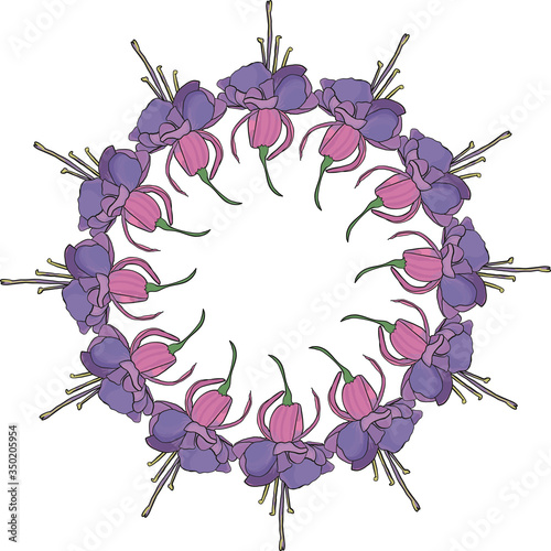 Round tight wreath of flowers with leaves. For festive decoration of cards, invitations. Vector floral ornament.