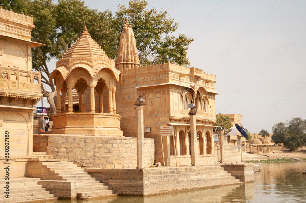 Gadi Sagar temple on Gadisar lake,  Jaisalmer, Rajasthan, India