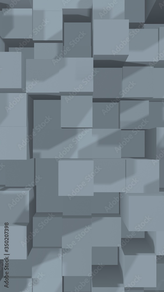 Abstract gray elegant cube geometric background. Chaotically advanced rectangular bars. 3D Rendering, 3D illustration
