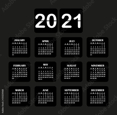 2021 year calendar. Vector illustration month business organizer year planner.