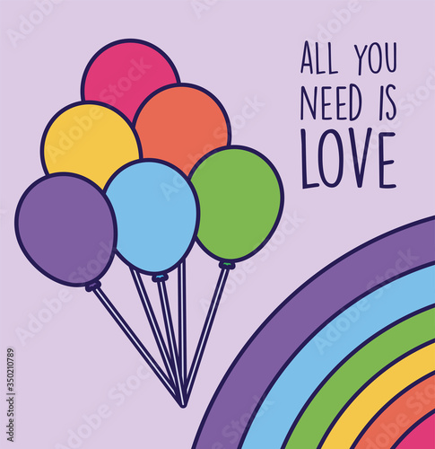 all you need is love and lgtbi balloons vector design