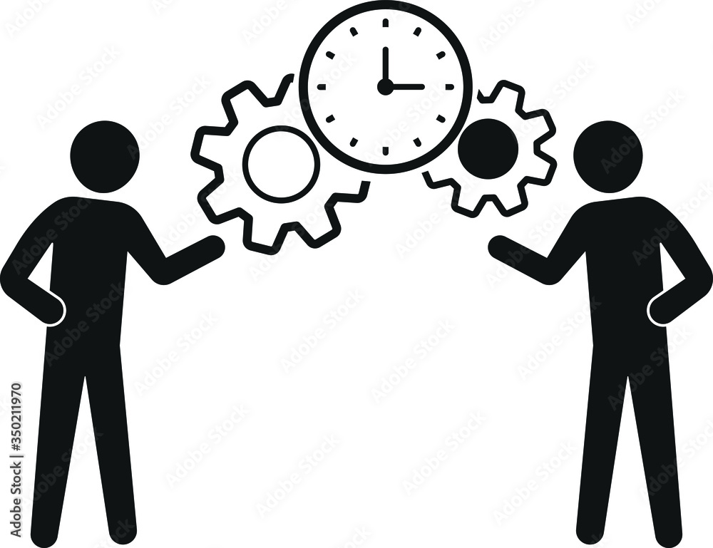 Project Management Icon. Business Concept. A Two man with Gears and Clock. vector illustration Project Management Icon. Business Concept. A Two man with Gears and Clock. vector illustration