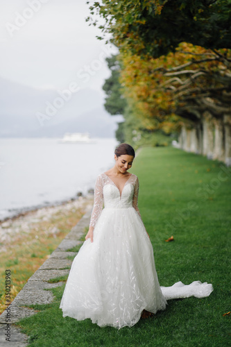 Happy wedding couple in Como Lake, Italy