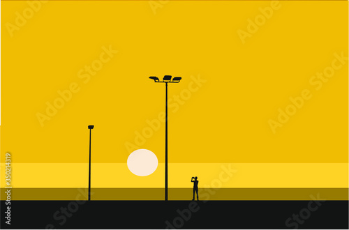 Landscape at sunset yellow