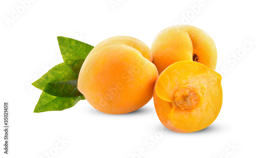Yellow peaches, fruit isolated on a white background.