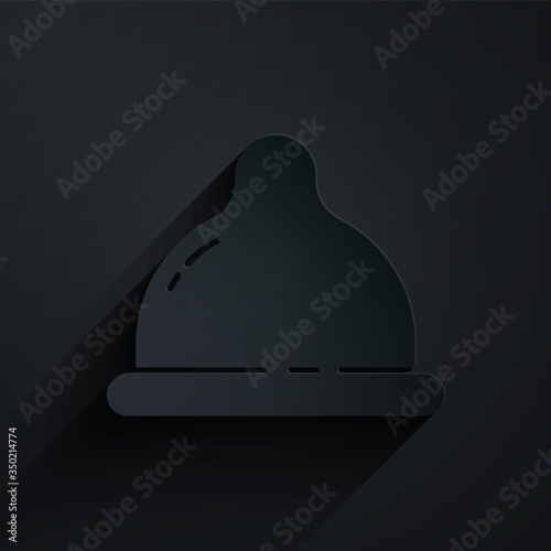 Paper cut Condom safe sex icon isolated on black background. Safe love symbol. Contraceptive method for male. Paper art style. Vector Illustration